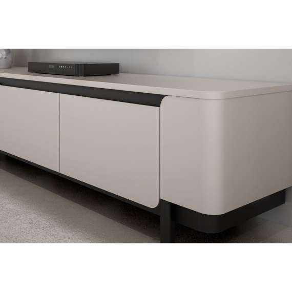 Tv-benk Vodol 205x50 cm - 3 dører - beige sand - svart matt - avrundede kanter