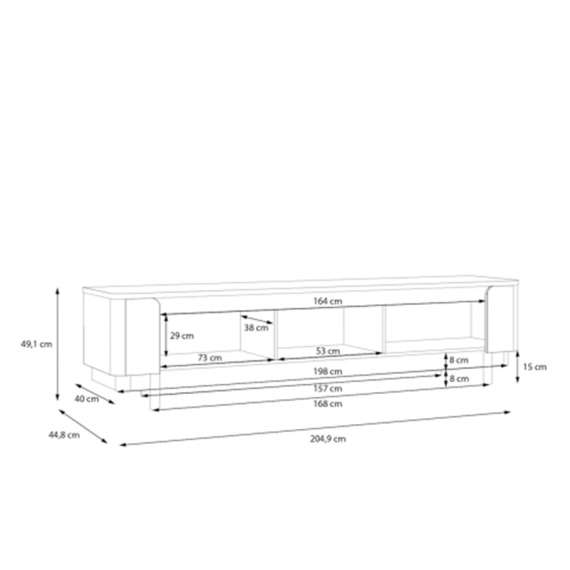 Tv-benk Vodol 205x50 cm - 3 dører - beige sand - svart matt - avrundede kanter