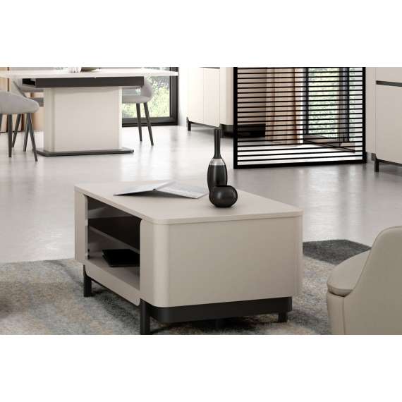 Sofabord Vodol 115x65 cm - beige sand - svart matt - avrundede kanter