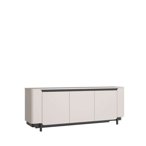 Skjenk Vodol 205x78 cm - 3 dører - beige sand - svart matt - avrundede kanter