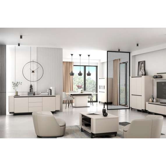 Skap Vodol 130x161 cm - 2 dører - beige sand - svart matt - avrundede kanter