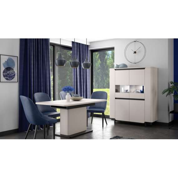 Spisebord Vodol 160-200x90 cm - beige sand - svart matt - med illeggsplater