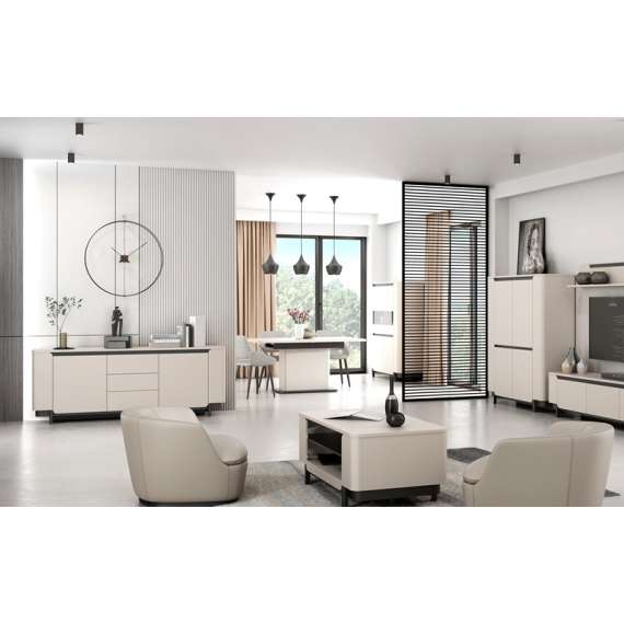 Spisebord Vodol 160-200x90 cm - beige sand - svart matt - med illeggsplater