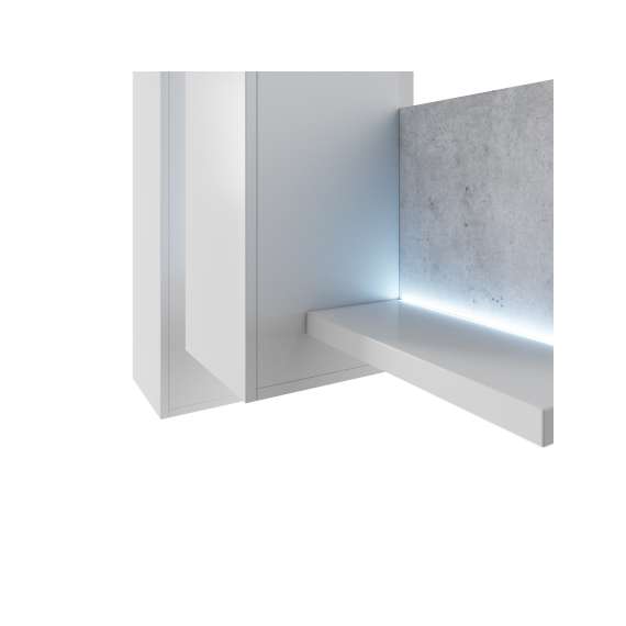 Veggskap Bota - med hylle - betong og hvit - med belysning