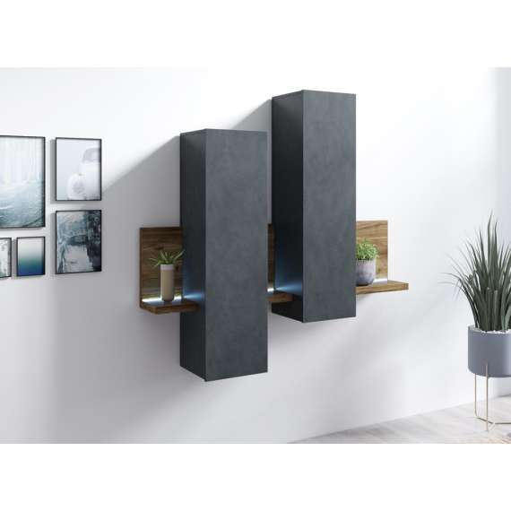 Veggskap Bota - med hyller - grå - trelook