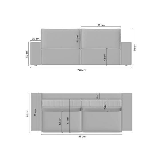 Sofa Flabio 245x95 cm - sovesofa - flere farger