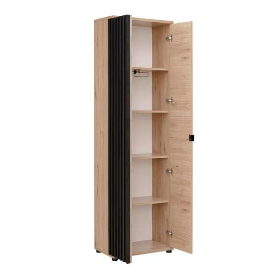 Garderobeskap Pedro 60x202 cm - 2 dører - hickory - svart matt spiler