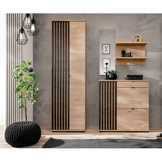 Skoskap Pedro 90x94 cm - hickory - svart matt spiler