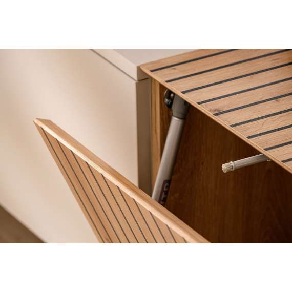 Tv-benk med veggpanel  Solo 186x132 cm - 3 dører - cashmere - eik artisan