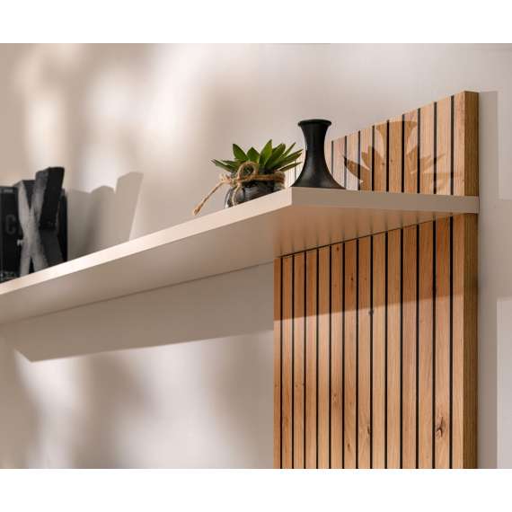 Tv-benk med veggpanel  Solo 186x132 cm - 3 dører - cashmere - eik artisan