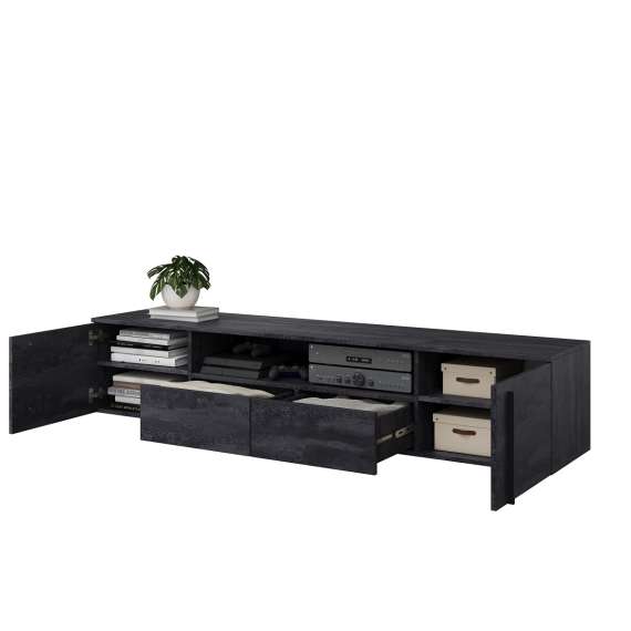 Tv-benk Larena 200x40 cm - sort betong - vegghengt