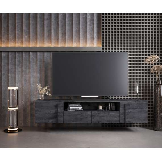 Tv-benk Larena 200x40 cm - sort betong - vegghengt