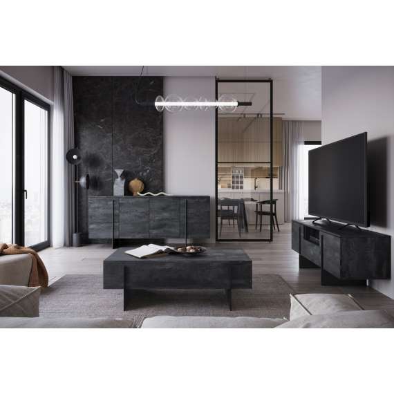 Tv-benk Larena 200x40 cm - sort betong - vegghengt