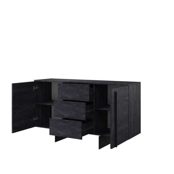 Skjenk Larena 150x87 cm - sort betong - 2 dører - 3 skuffer