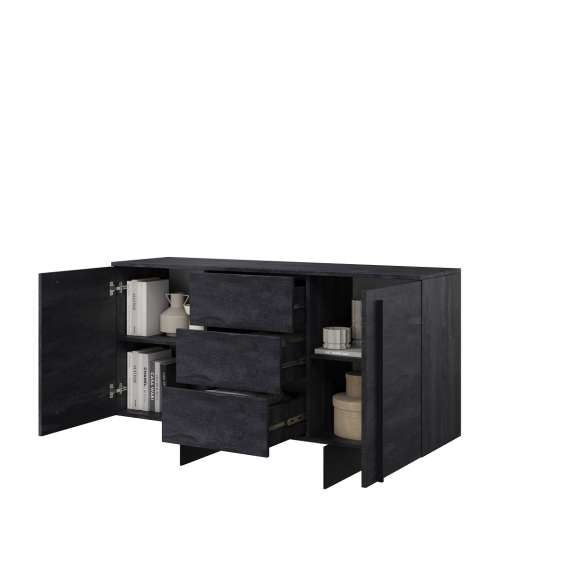 Skjenk Larena 150x87 cm - sort betong - 2 dører - 3 skuffer