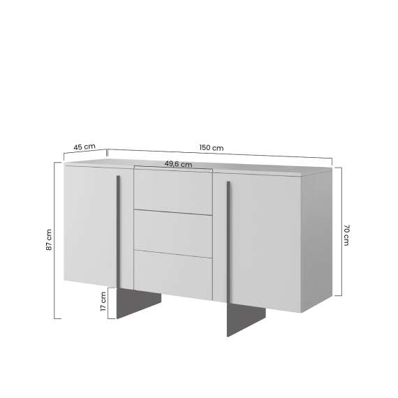 Skjenk Larena 150x87 cm - sort betong - 2 dører - 3 skuffer