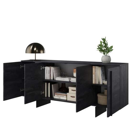 Skjenk Larena 200x87 cm - sort betong - 4 dører