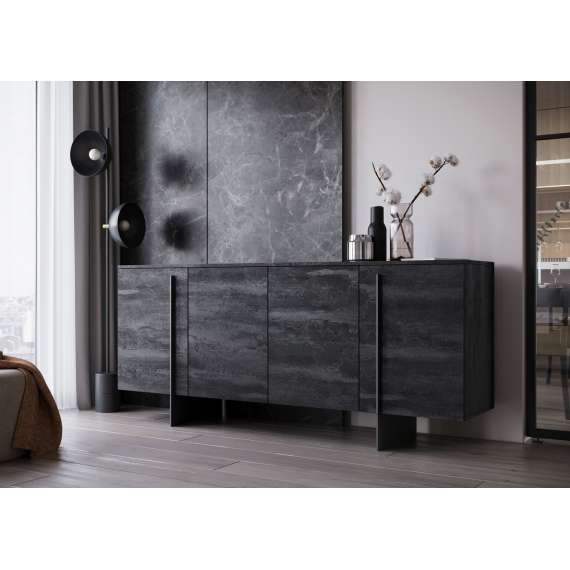 Skjenk Larena 200x87 cm - sort betong - 4 dører