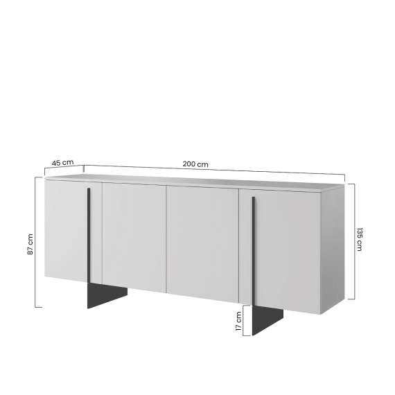 Skjenk Larena 200x87 cm - sort betong - 4 dører