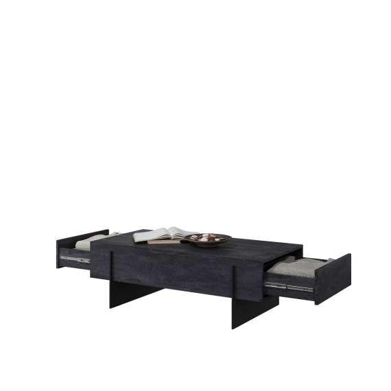 Sofabord Larena 120x60 cm - sort betong - 2 skuffer