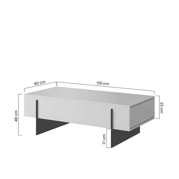 Sofabord Larena 120x60 cm - sort betong - 2 skuffer
