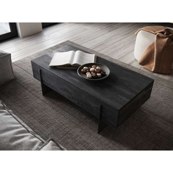 Sofabord Larena 120x60 cm - sort betong - 2 skuffer