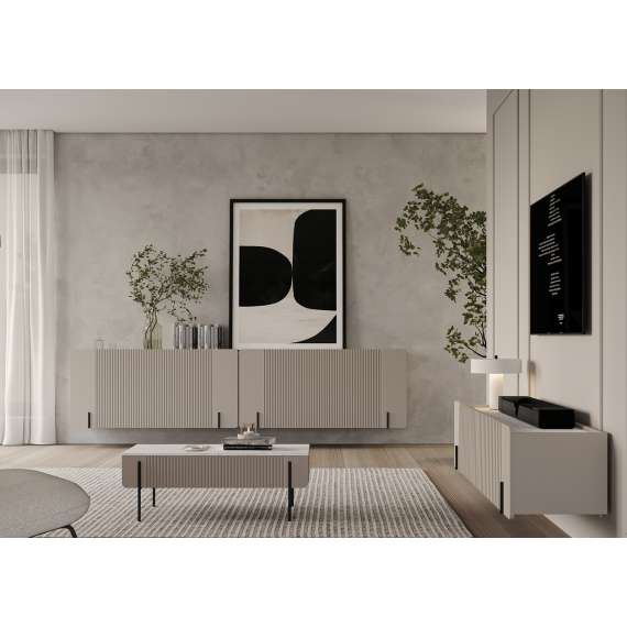 Vegghengt tv-benk Malmi - 200x40 cm - cashmere - 2 dører - 2 skuffer