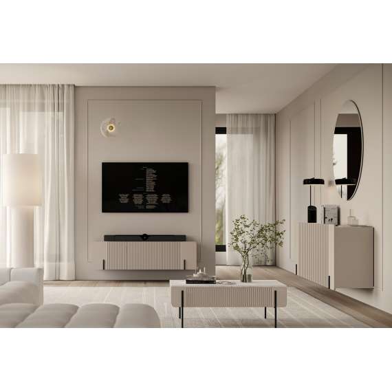 Vegghengt skjenk Malmi - 150x87 cm - cashmere - 3 dører