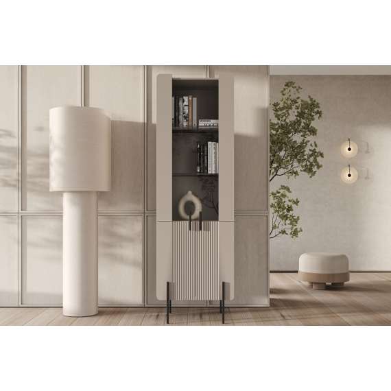 Vitrineskap Malmi - 60x190 cm - cashmere - 4 dører
