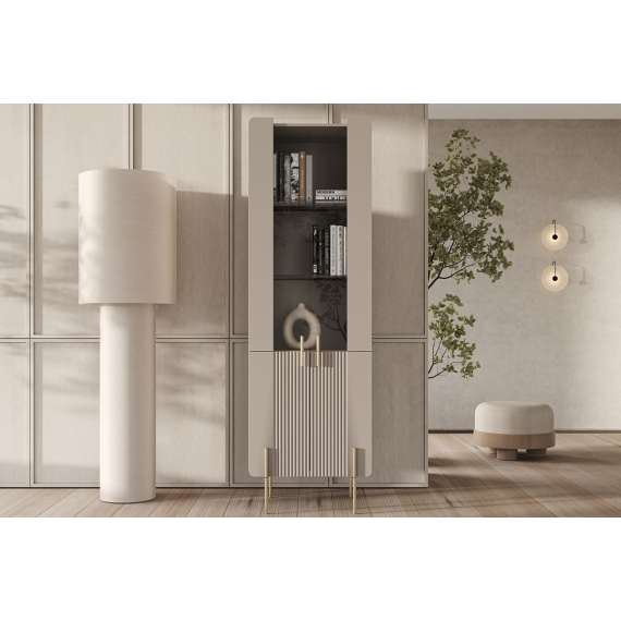Vitrineskap Malmi - 60x190 cm - cashmere - 4 dører