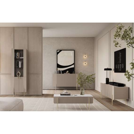 Vitrineskap Malmi - 60x190 cm - cashmere - 4 dører