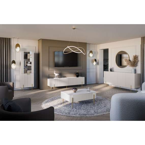 Vitrineskap Malmi - 60x190 cm - cashmere - 4 dører