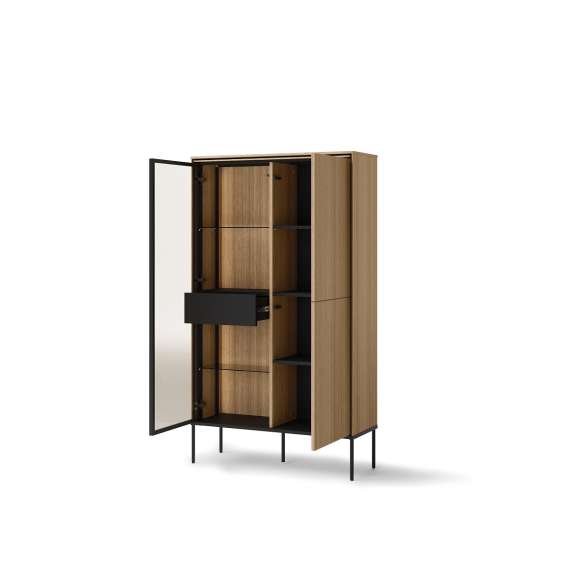 Vitrineskap Visso 91x158 cm - eik - med LED lys