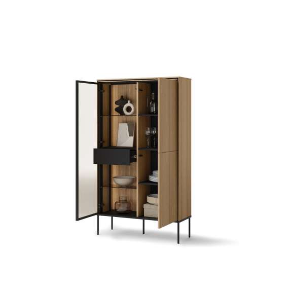 Vitrineskap Visso 91x158 cm - eik - med LED lys