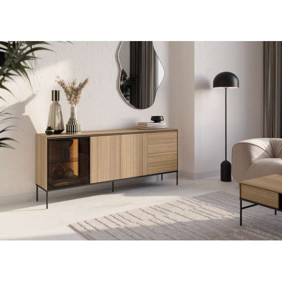 Skjenk Visso 201x85 cm - eik - med LED lys