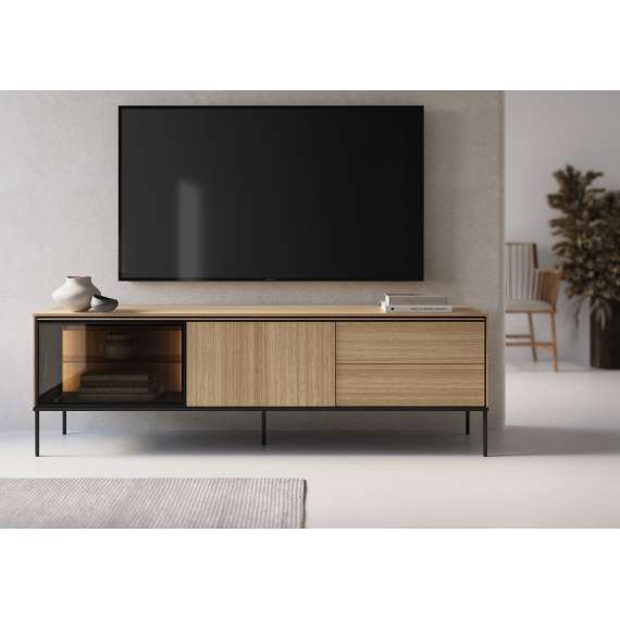 Tv-benk Visso 197x62 cm - eik - med LED lys
