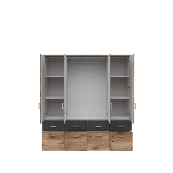 Garderobeskap Brandon 181x199 cm - 4 dører - 8 skuffer - eik flagstaff - grafitt matt