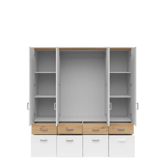 Garderobeskap Brandon 181x199 cm - 4 dører - 8 skuffer - eik artisan - hvit matt