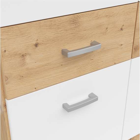 Garderobeskap Brandon 136x199 cm - 3 dører - 6 skuffer - speil - eik artisan - hvit matt