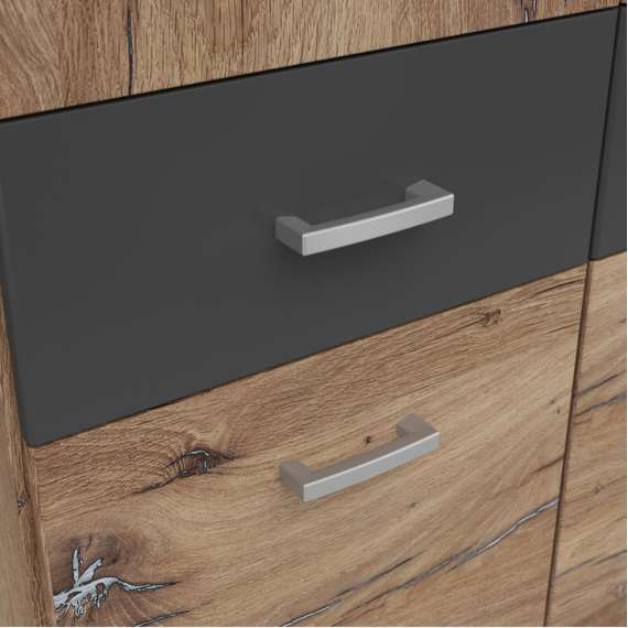 Garderobeskap Brandon 136x199 cm - 3 dører - 6 skuffer - eik flagstaff - grafitt matt