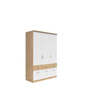 Garderobeskap Brandon 136x199 cm - 3 dører - 6 skuffer - eik artisan - hvit matt