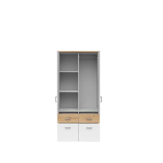 Garderobeskap Brandon 91x199 cm - 2 dører - 4 skuffer - eik artisan - hvit matt