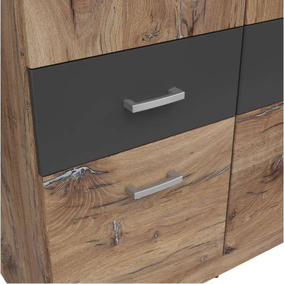 Garderobeskap Brandon 91x199 cm - 2 dører - 4 skuffer - eik flagstaff - grafitt matt