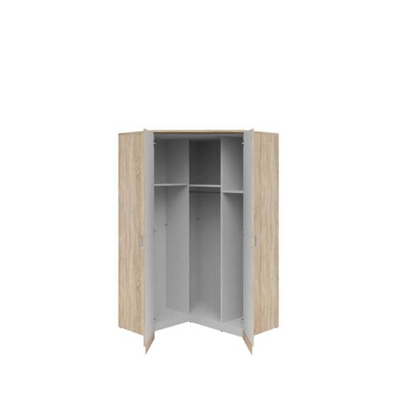 Hjørnegarderobe Brandon 117x117x199 cm - 2 dører - speil - eik sonoma