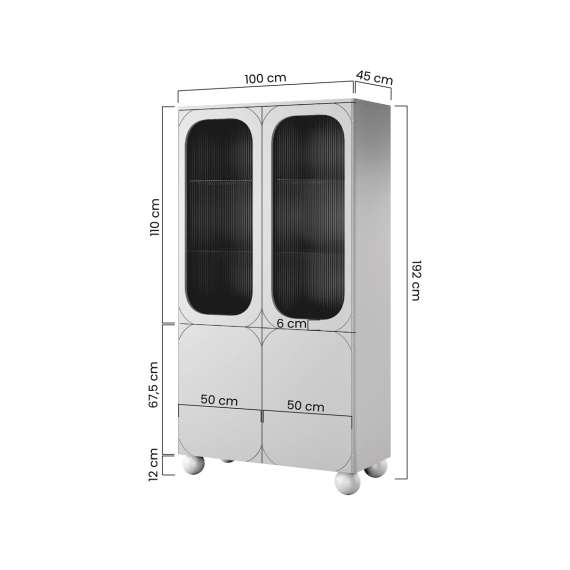 Vitrineskap Sonatia II 100x192 - cashmere - 4 dører