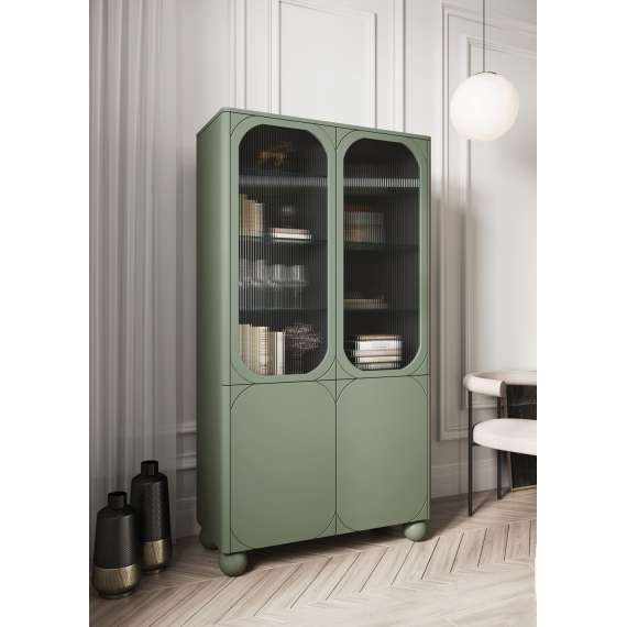 Vitrineskap Sonatia II 100x192 - olivengrønn - 4 dører