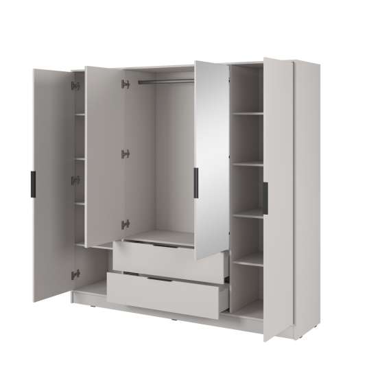 Garderobeskap Kelly 206x200 cm - cashmere - speil - med innredning