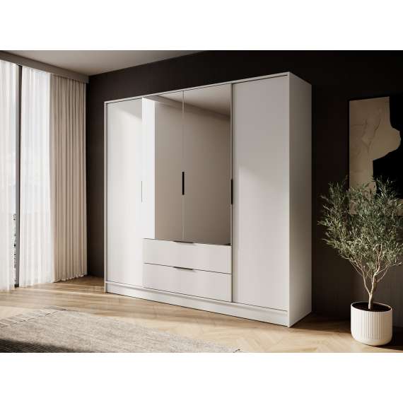 Garderobeskap Kelly 206x200 cm - cashmere - speil - med innredning