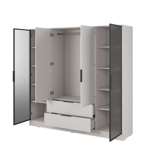 Garderobeskap Kelly 206x200 cm - cashmere - glassdører - med innredning