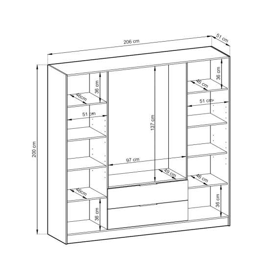 Garderobeskap Kelly 206x200 cm - cashmere - glassdører - med innredning